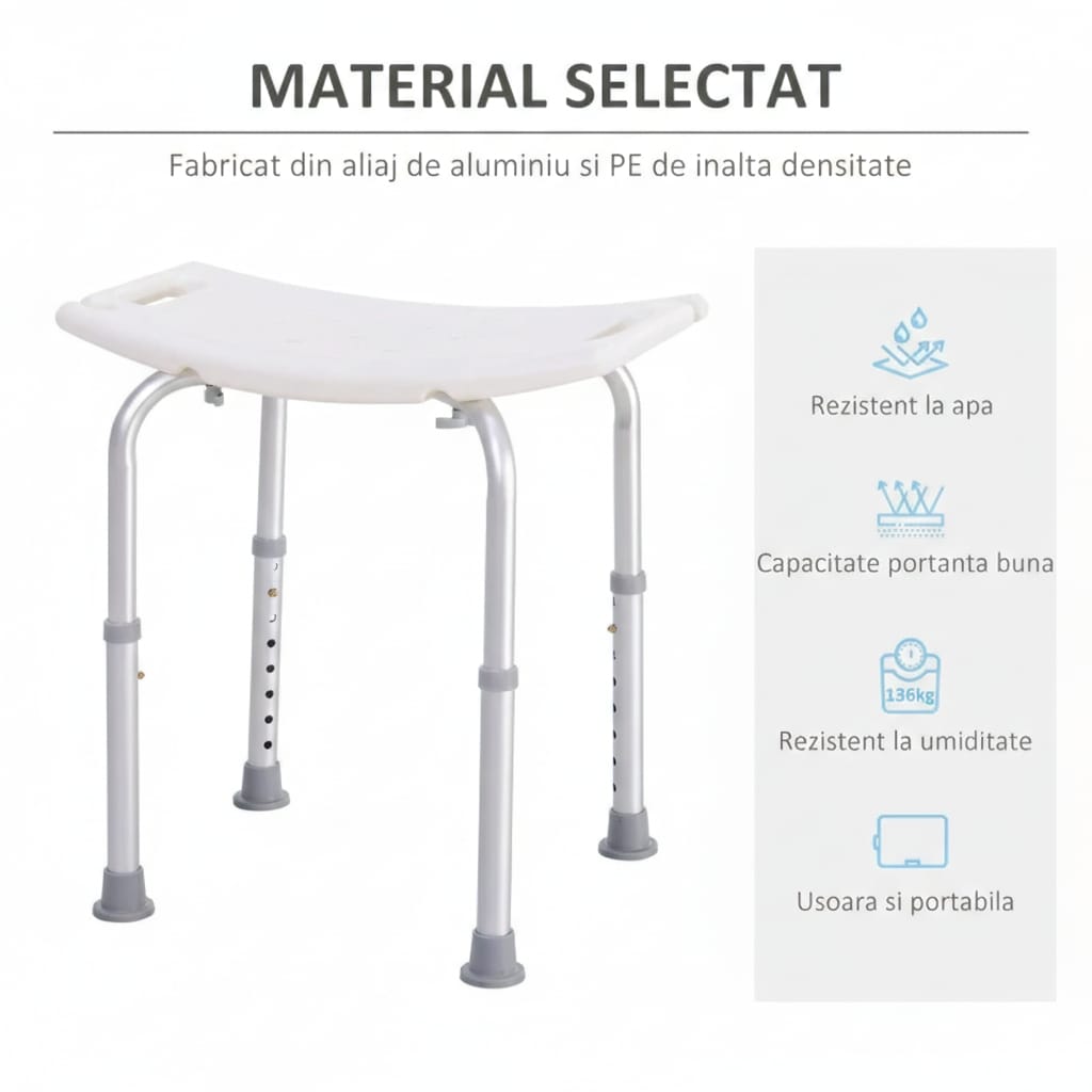 Scaun dus antialunecare reglabil 50x36x39.5–56.5 cm 3
