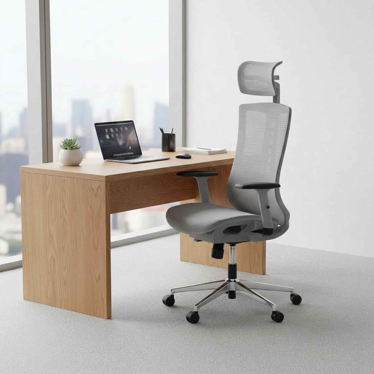 Scaun premium de birou ergonomic Mesh cu spatar înalt, suport lobar, roti 360°, reglare înaltime 5