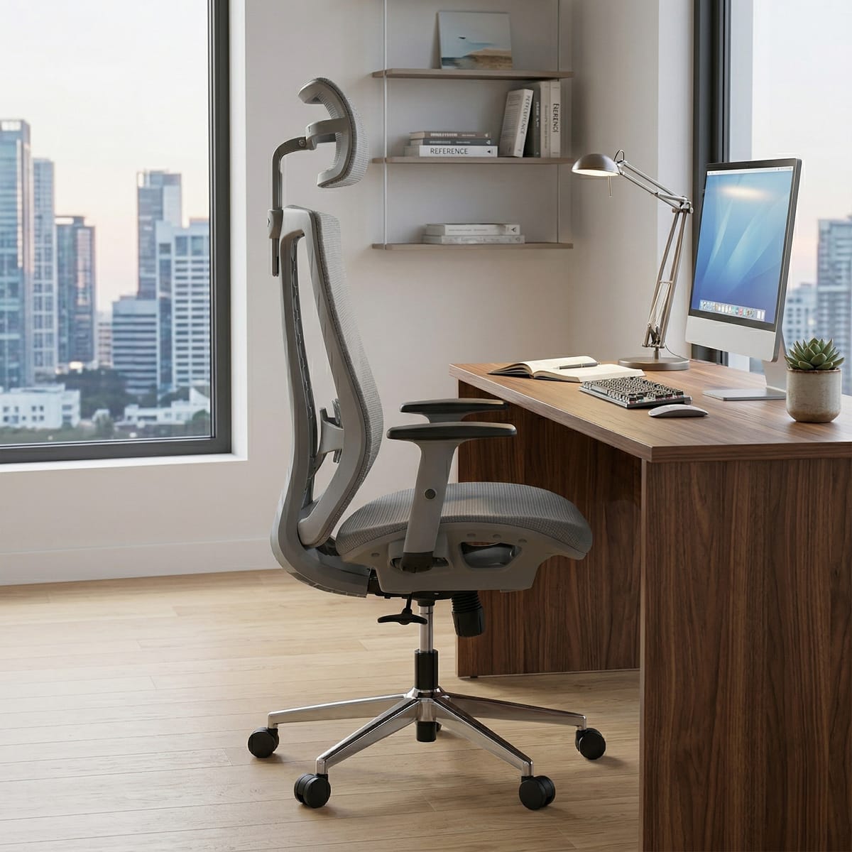 Scaun premium de birou ergonomic Mesh cu spatar înalt, suport lobar, roti 360°, reglare înaltime 6