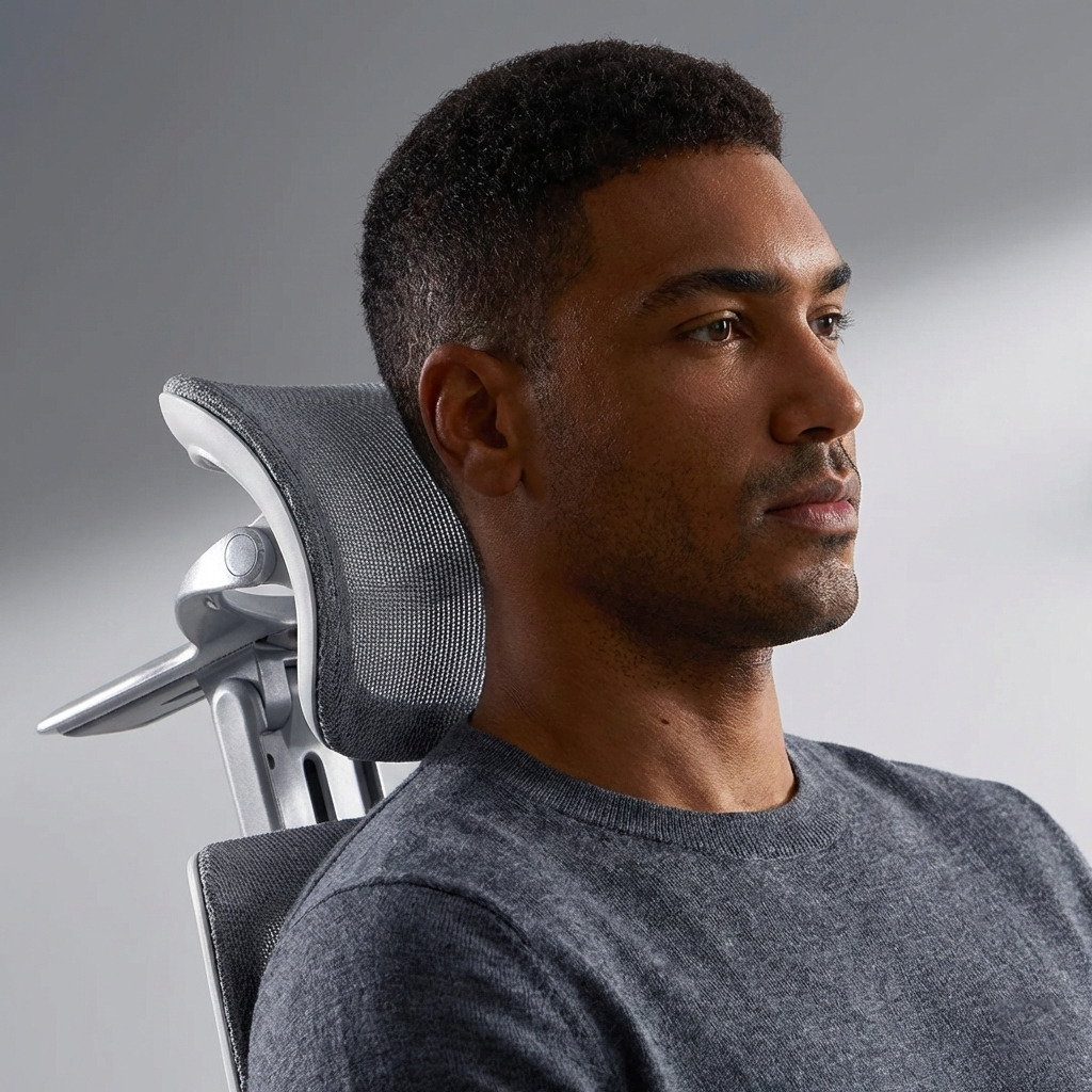 Scaun de birou ergonomic cu suport lombar dinamic, tetiera 3D si cotiere reglabile, mesh alb-gri