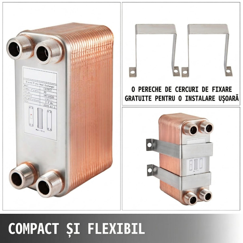 Schimbator de Caldura Placi Inox 316L, 40 Placi, Conexiuni 3/4” MNPT, Compact 7