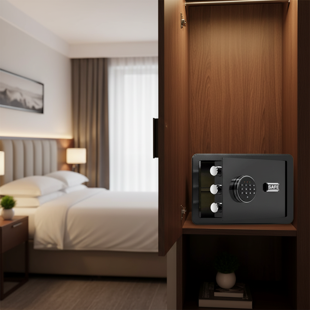 Seif Hotelier din Otel, Inchidere Electronica cu Cod si Cheie de Urgenta, Negru 4