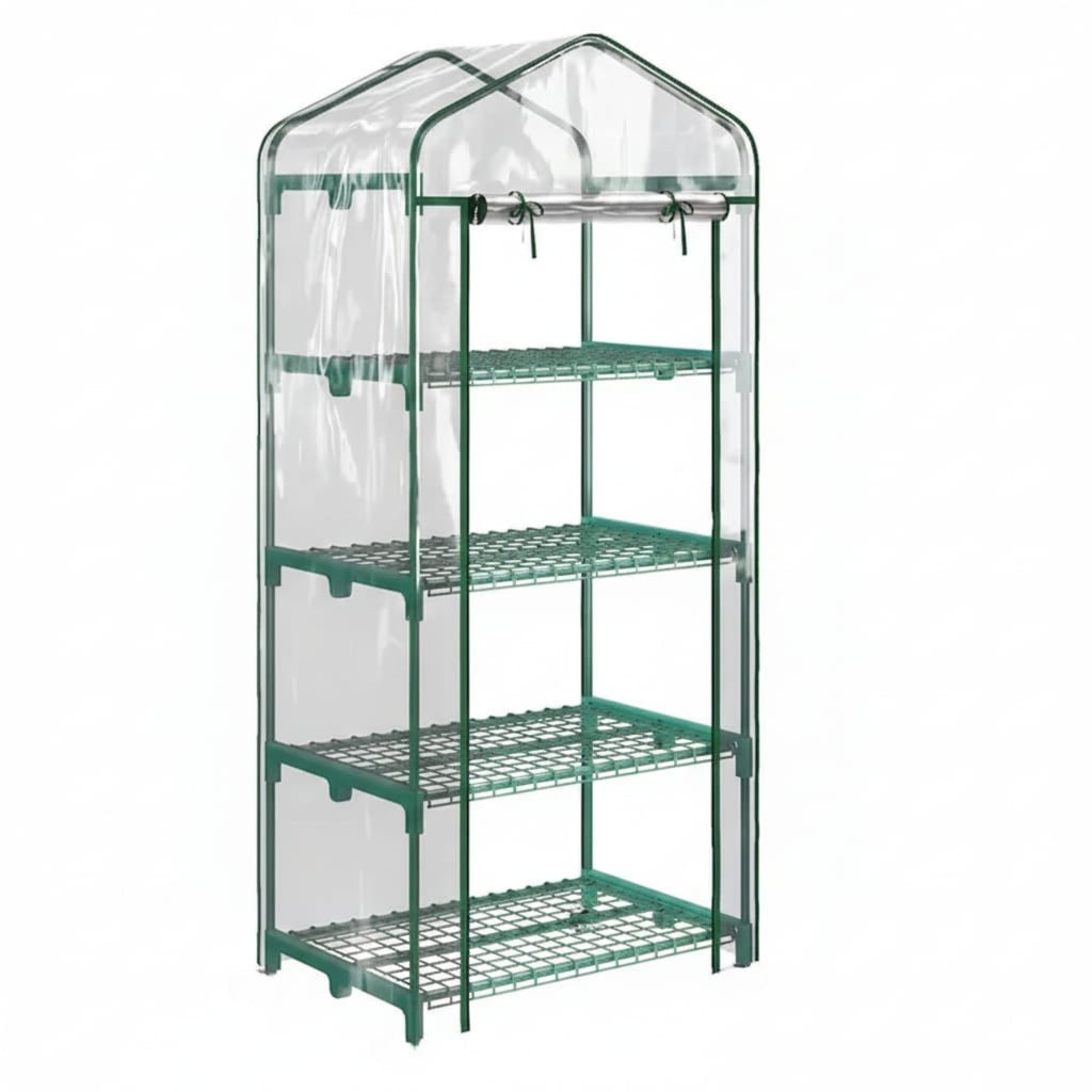 Sera verticala pentru plante cu rastel cu 4 rafturi, structura din otel si PVC alb, pentru balcon si terasa, 69x50x165 cm 1