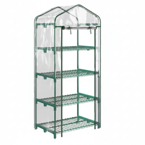 Sera verticala pentru plante cu rastel cu 4 rafturi, structura din otel si PVC alb, pentru balcon si terasa, 69x50x165 cm 1