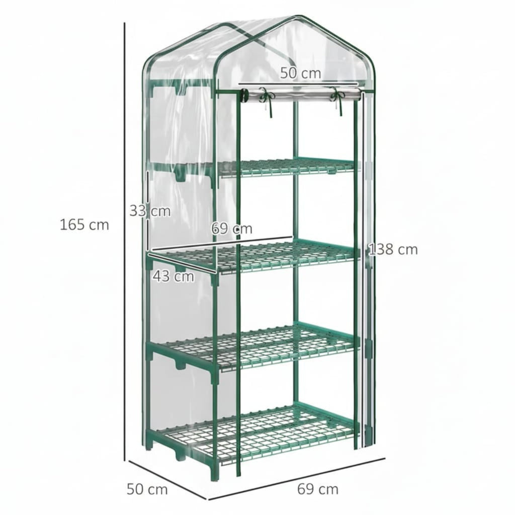 Sera verticala pentru plante cu rastel cu 4 rafturi, structura din otel si PVC alb, pentru balcon si terasa, 69x50x165 cm 2