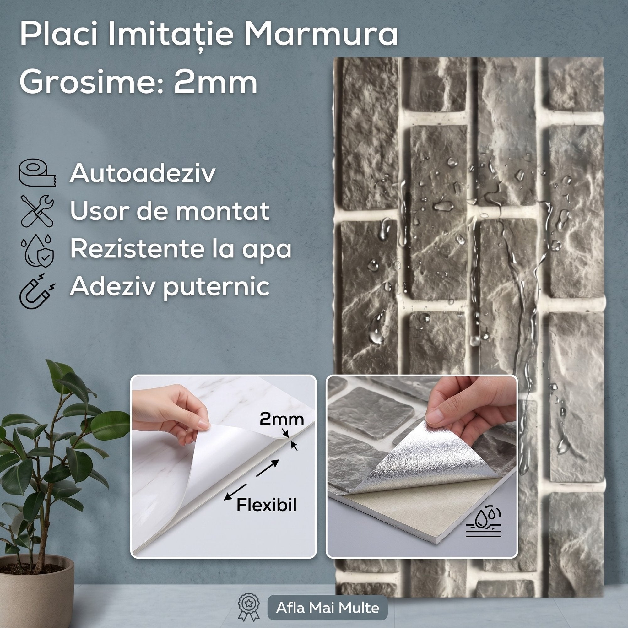 Set 10 Placi PVC Imitatie Marmura Perete, 2mm 4