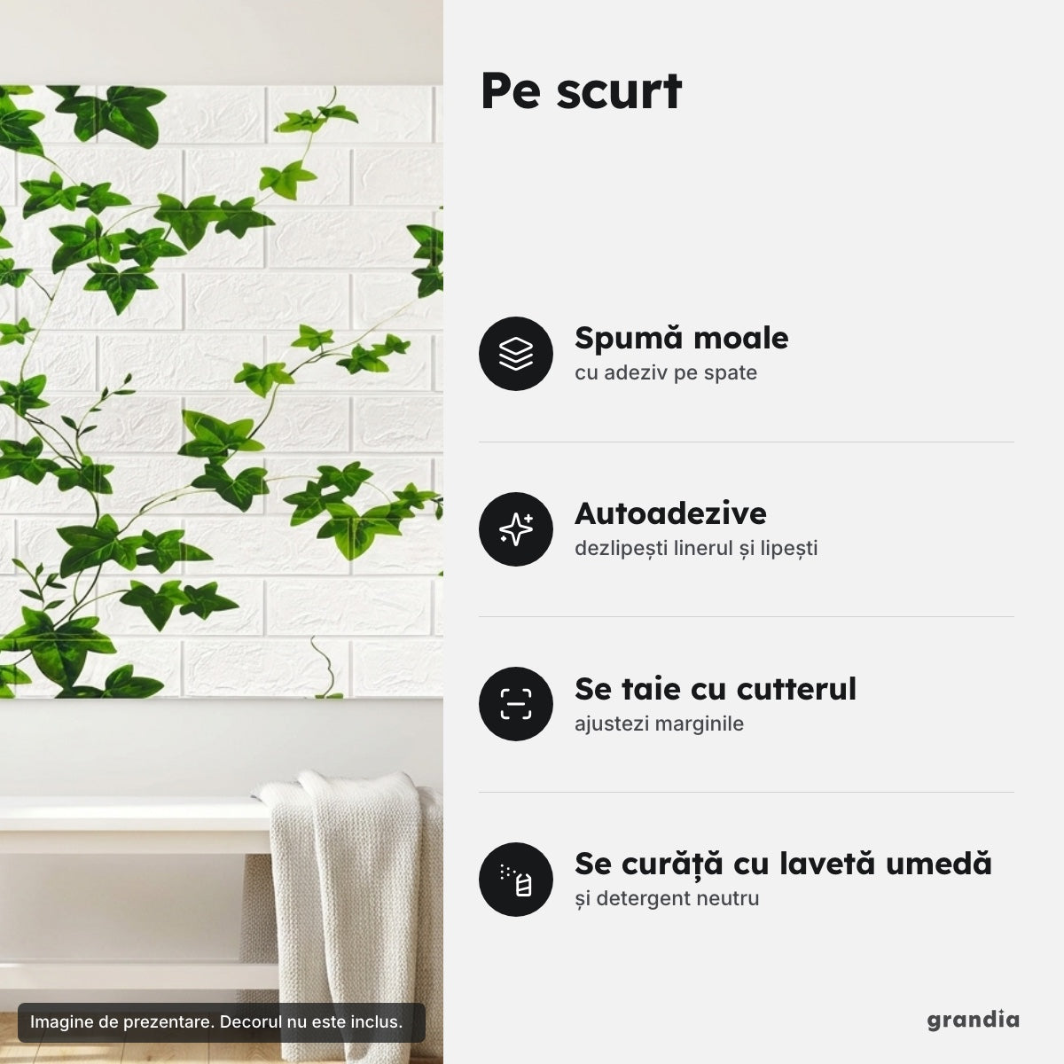 Set 10 panouri 3D cărămidă cu iederă – Pe scurt