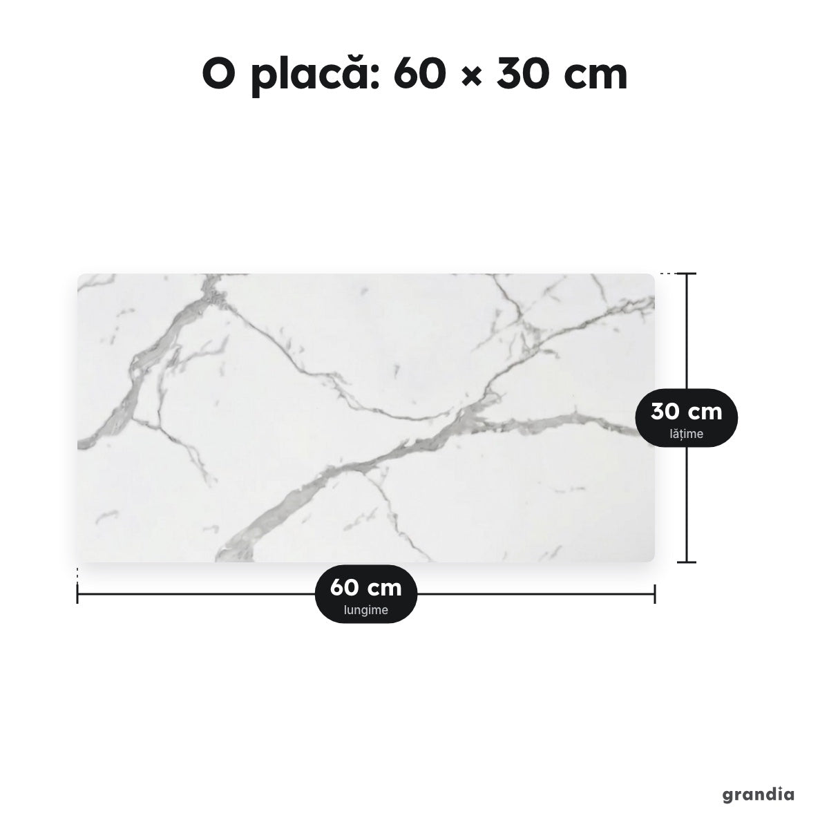 Set 10 plăci marmură 30×60, 2 mm – O placă: 60 × 30 cm