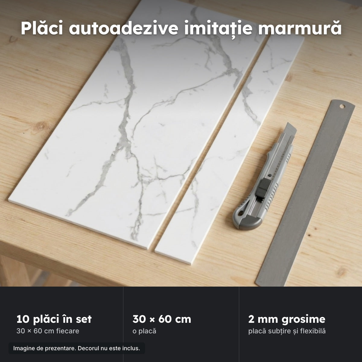 Set 10 plăci marmură 30×60, 2 mm – Plăci autoadezive imitație marmură