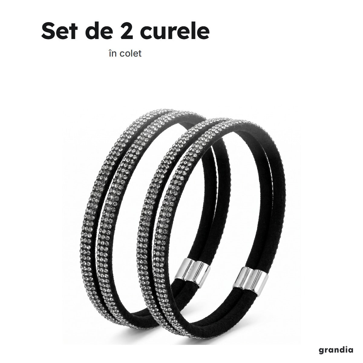Setul de 2 curele elastice negre cu strasuri