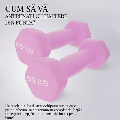 Set 2 Gantere Fitness din Fonta si Vinil, 2 x 0,5 kg, Roz 1