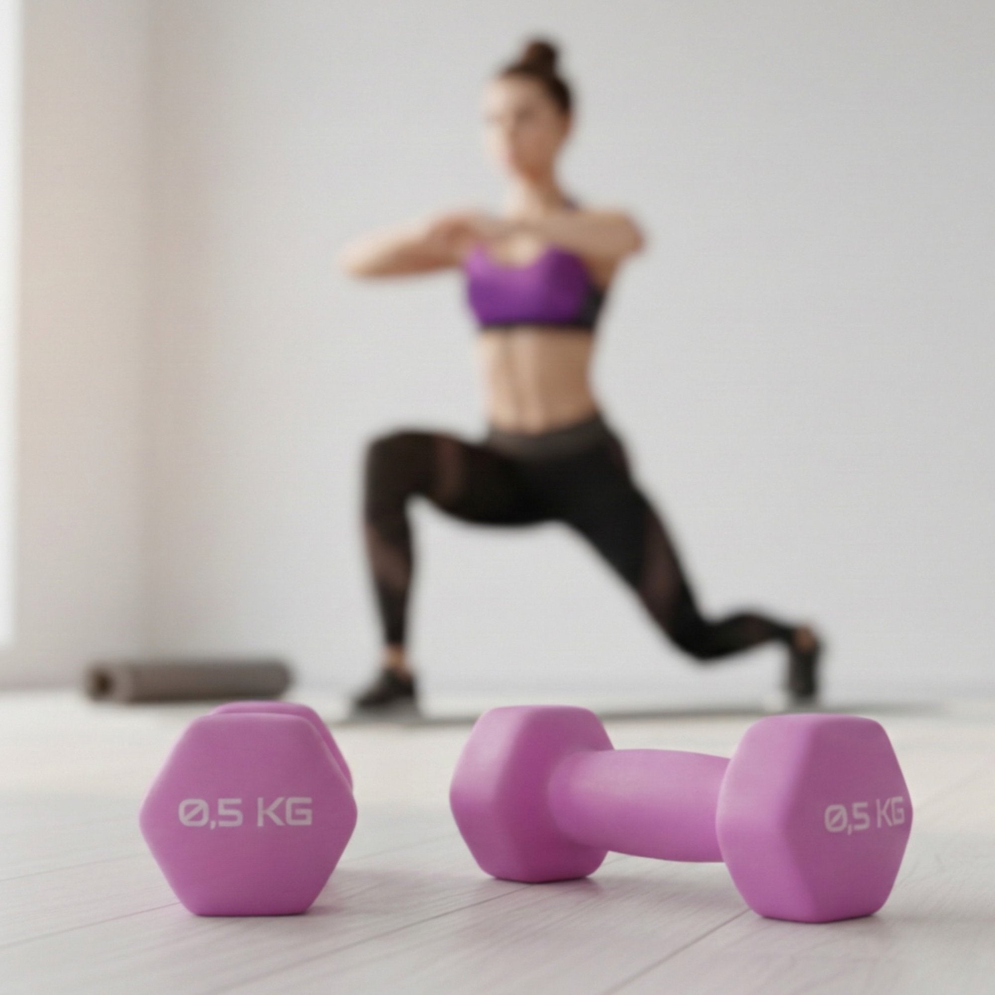 Set 2 Gantere Fitness din Fonta si Vinil, 2 x 0,5 kg, Roz 3
