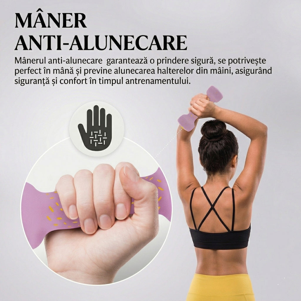 Set 2 Gantere Fitness din Fonta si Vinil, 2 x 0,5 kg, Roz 4