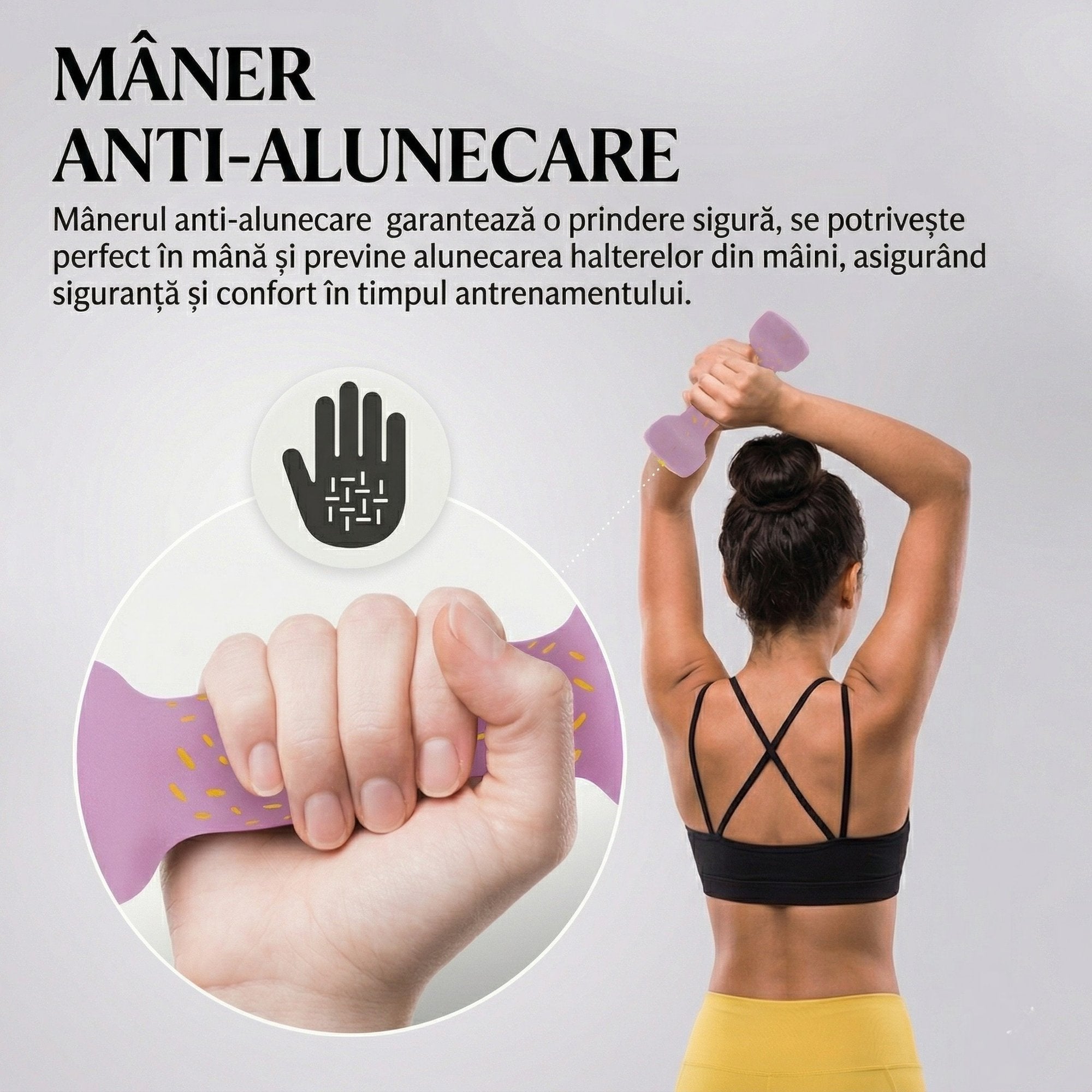 Set 2 Gantere Fitness din Fonta si Vinil, 2 x 0,5 kg, Roz 4