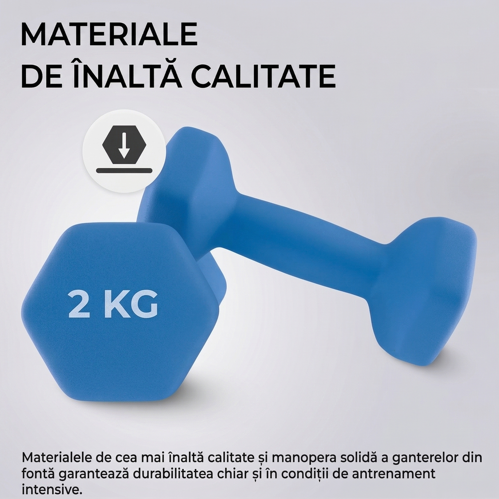 Set 2 Gantere Fitness din Fonta si Vinil, 2 x 2 kg, Albastru 1