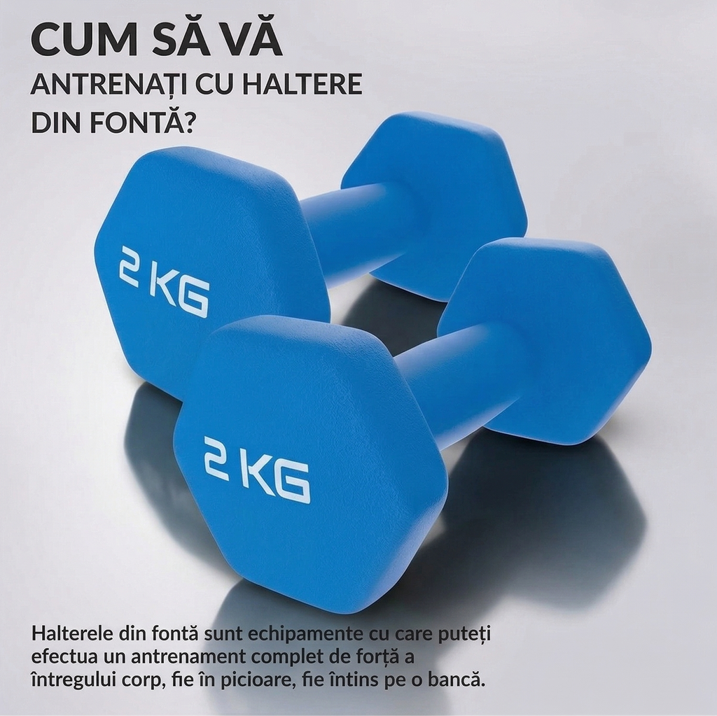 Set 2 Gantere Fitness din Fonta si Vinil, 2 x 2 kg, Albastru 2