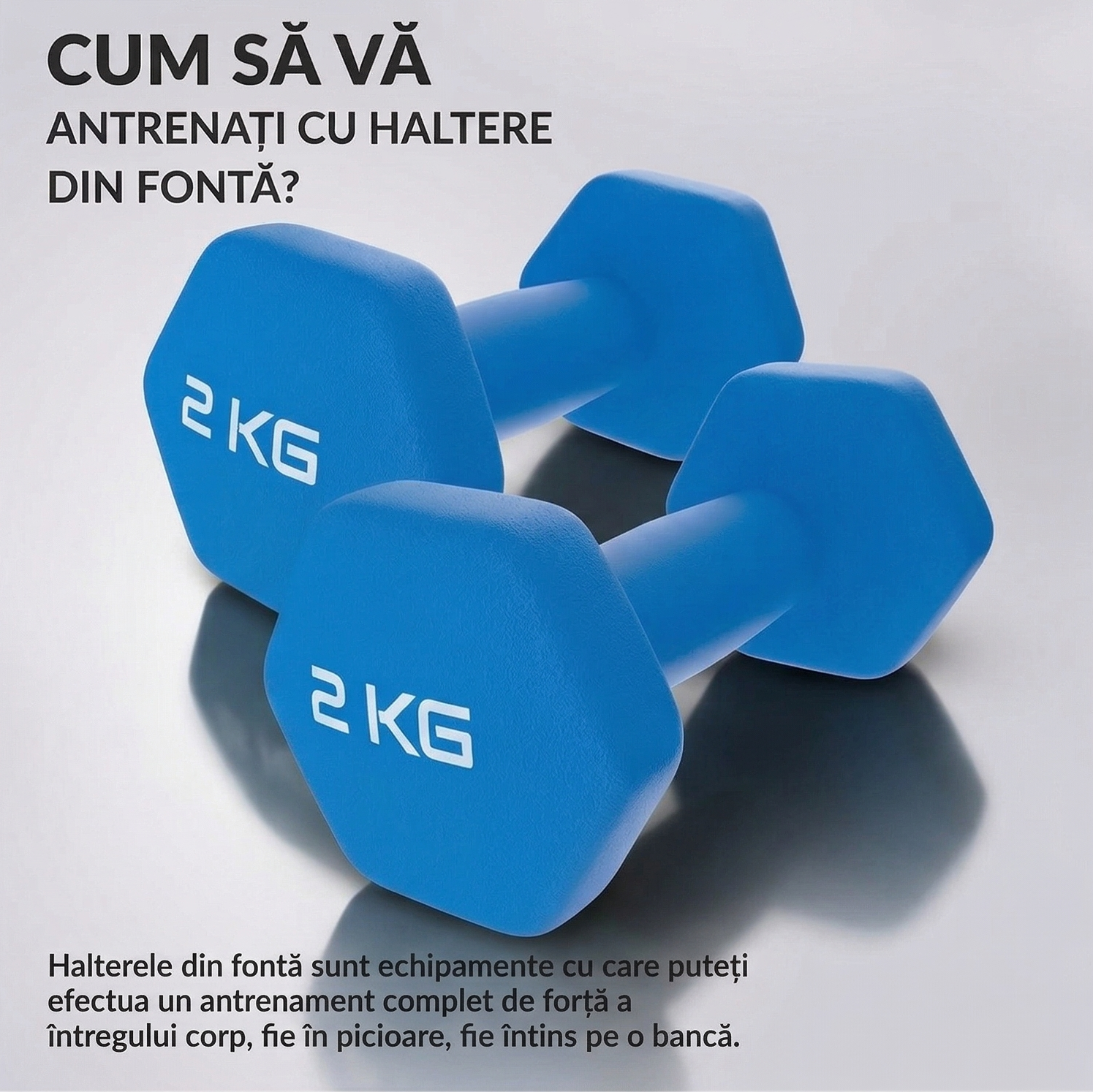 Set 2 Gantere Fitness din Fonta si Vinil, 2 x 2 kg, Albastru 2