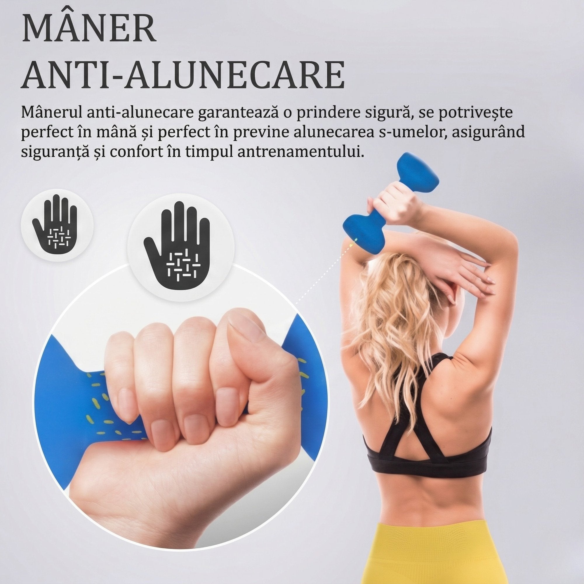Set 2 Gantere Fitness din Fonta si Vinil, 2 x 2 kg, Albastru 6