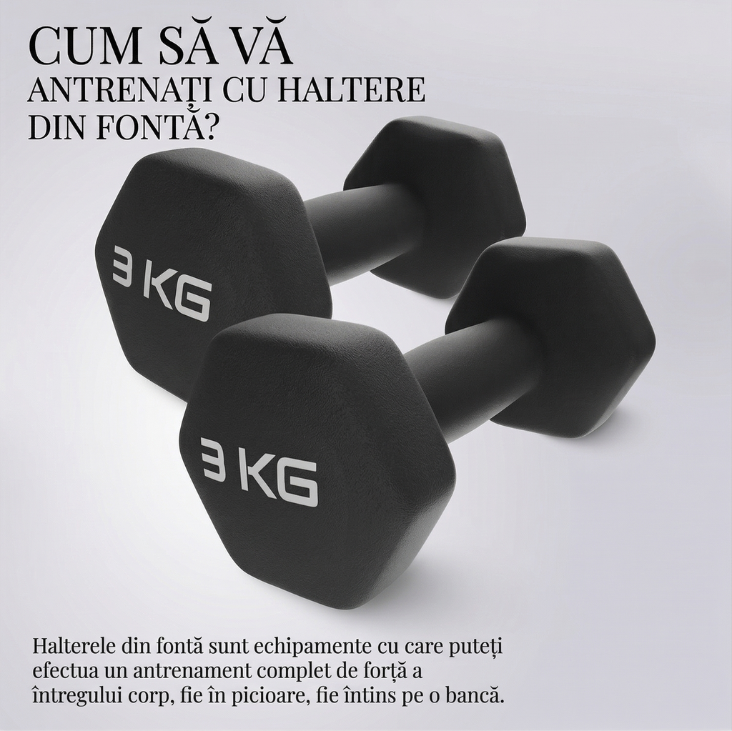 Set 2 Gantere Fitness din Fonta si Vinil – 2 x 3 kg, Negru 4