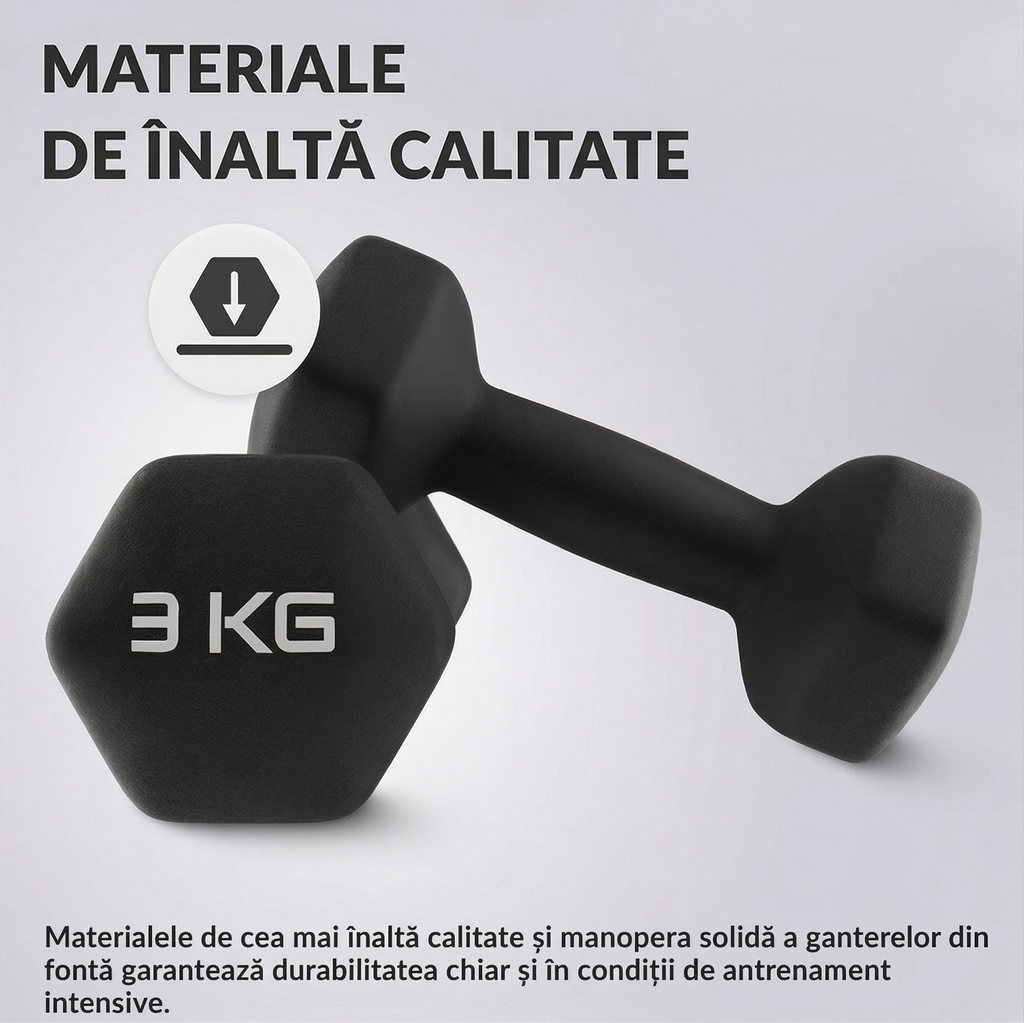 Set 2 Gantere Fitness din Fonta si Vinil – 2 x 3 kg, Negru 5