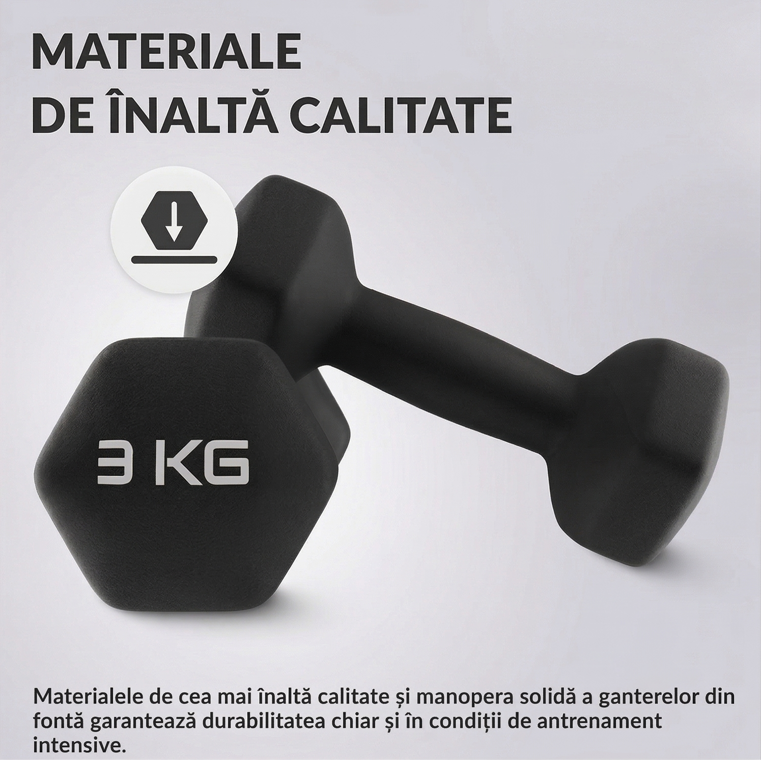 Set 2 Gantere Fitness din Fonta si Vinil – 2 x 3 kg, Negru 5