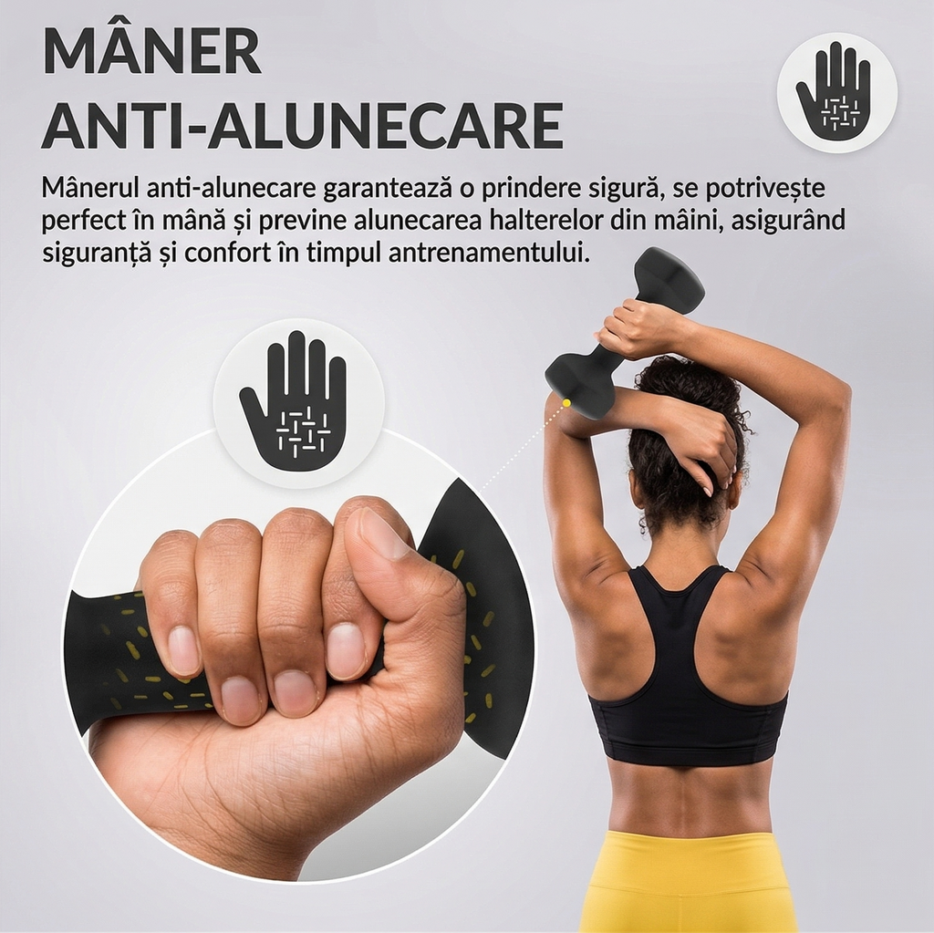 Set 2 Gantere Fitness din Fonta si Vinil – 2 x 3 kg, Negru 6