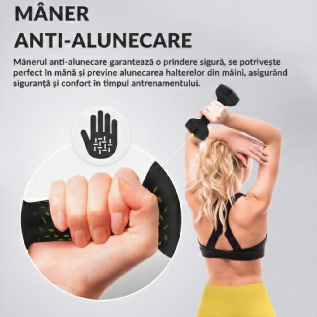 Set 2 Gantere Fitness din Fonta si Vinil – 2 x 5 kg, Negru 3