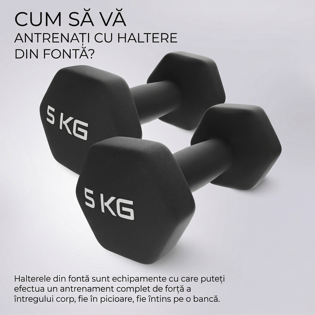 Set 2 Gantere Fitness din Fonta si Vinil – 2 x 5 kg, Negru 4