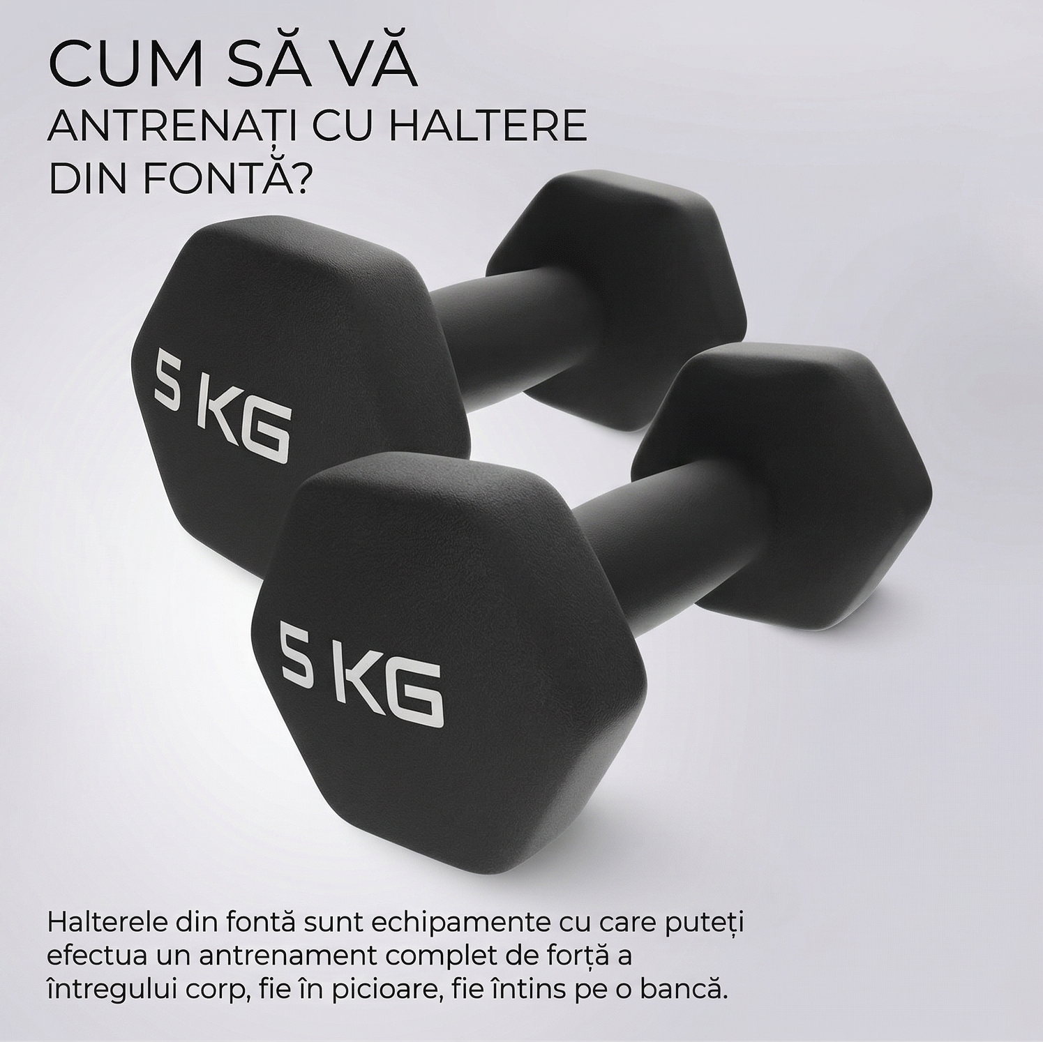 Set 2 Gantere Fitness din Fonta si Vinil – 2 x 5 kg, Negru 4