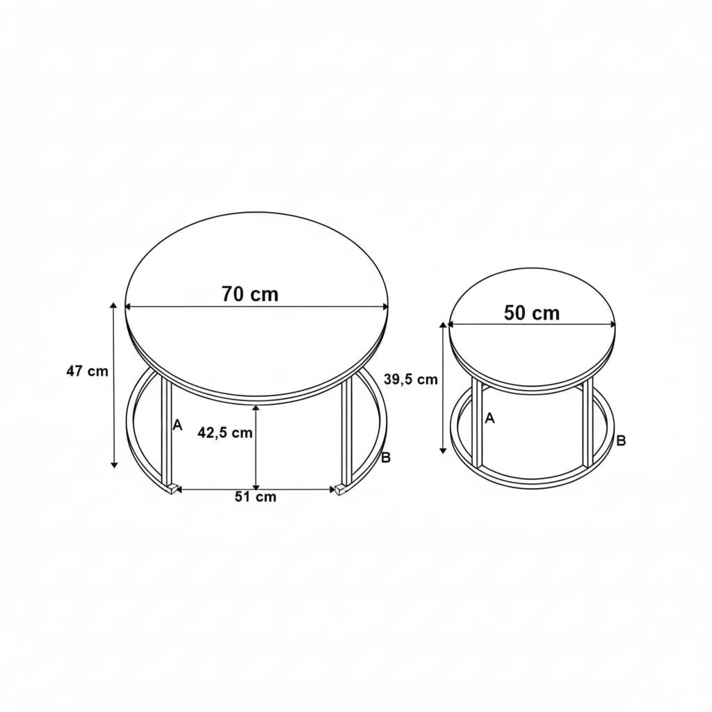 Set 2 Măsuțe de Cafea Negre cu Efect Marmură, Diametru 80/60 cm, Design Elegant 3