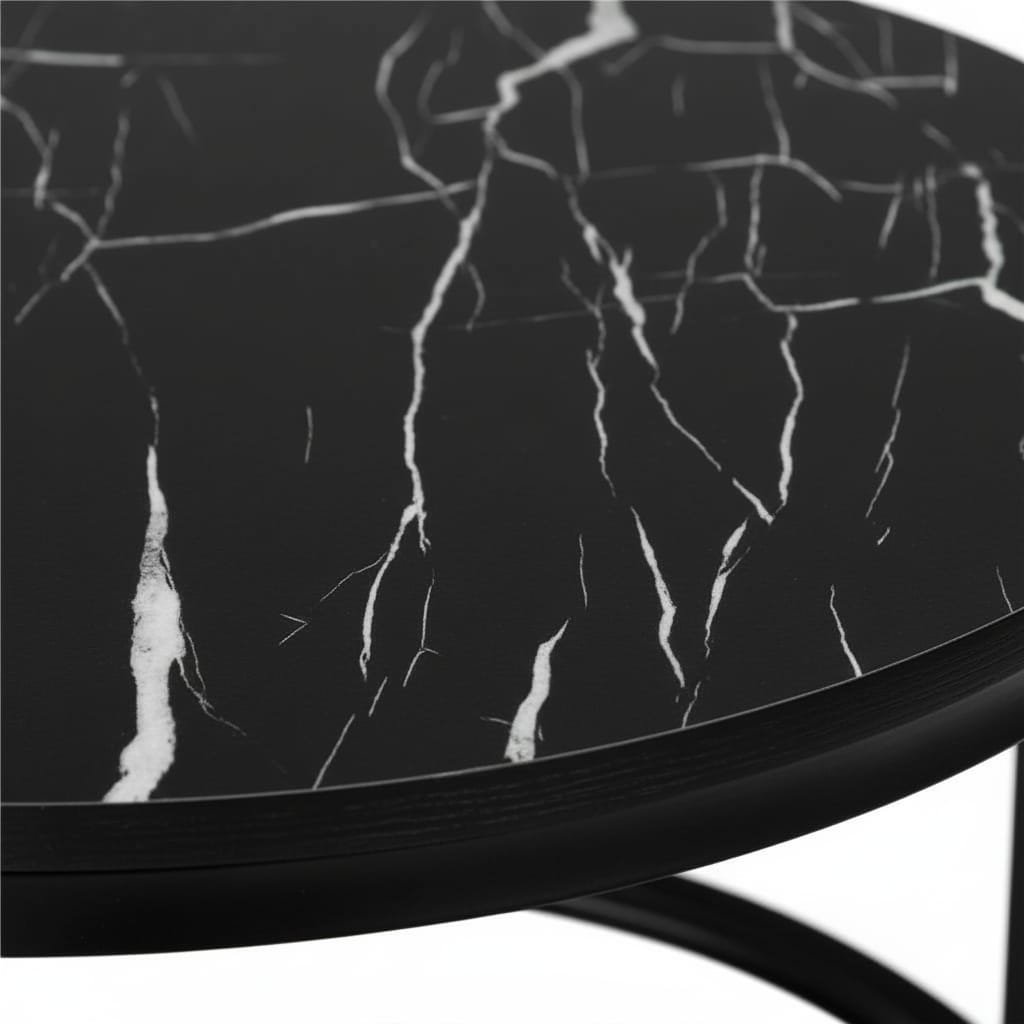 Set 2 Măsuțe de Cafea Negre cu Efect Marmură, Diametru 80/60 cm, Design Elegant 7