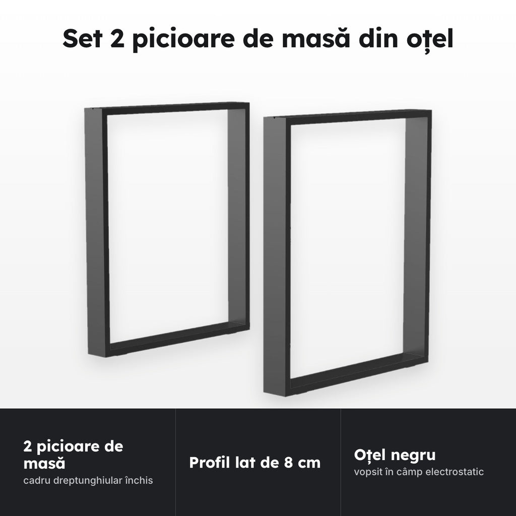 Set 2 picioare masă, oțel negru – Set 2 picioare de masă din oțel