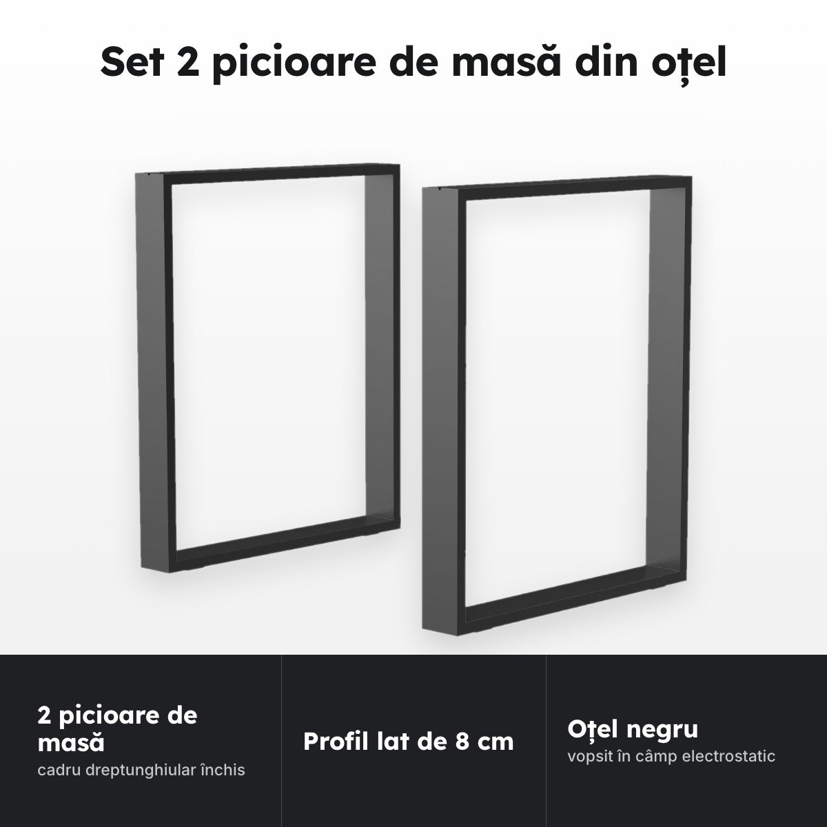 Set 2 picioare masă, oțel negru – Set 2 picioare de masă din oțel