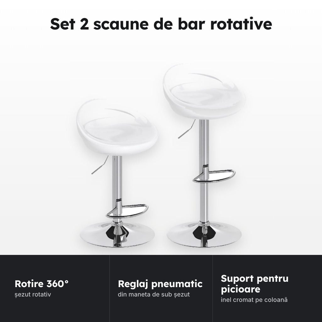 Set 2 scaune de bar albe – Set 2 scaune de bar rotative