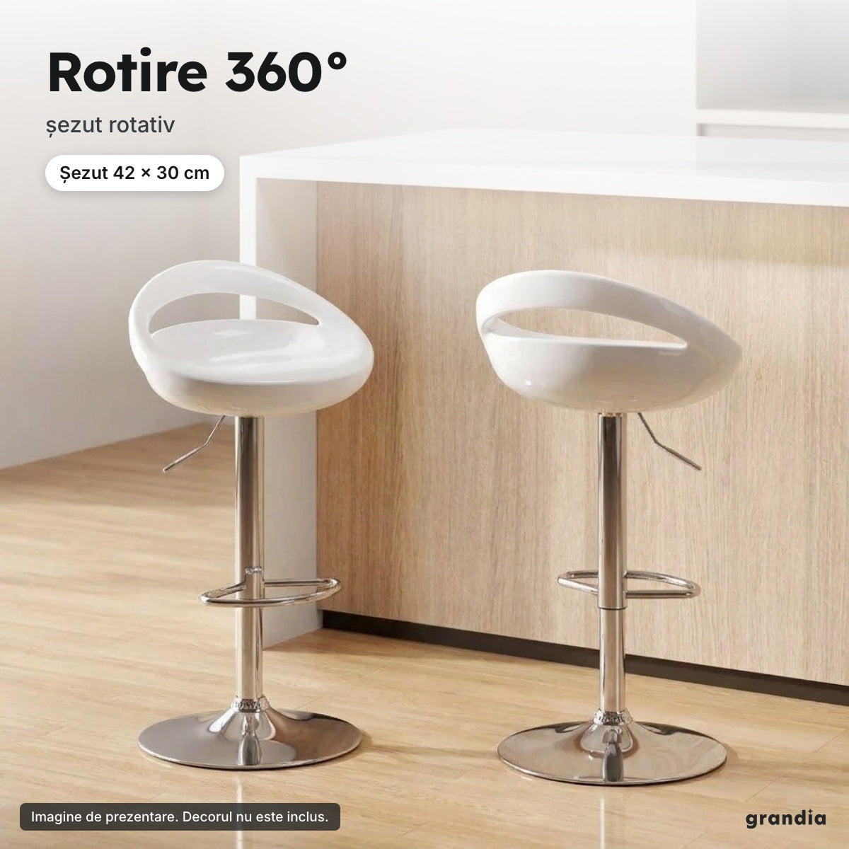 Set 2 scaune de bar albe – Rotire 360°