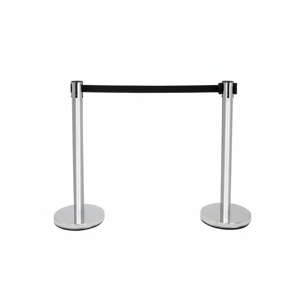 Set 2 stalpi delimitare cu banda retractabila 1.85 m, otel, baza grea 1