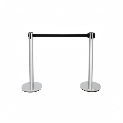 Set 2 stalpi delimitare cu banda retractabila 1.85 m, otel, baza grea 1