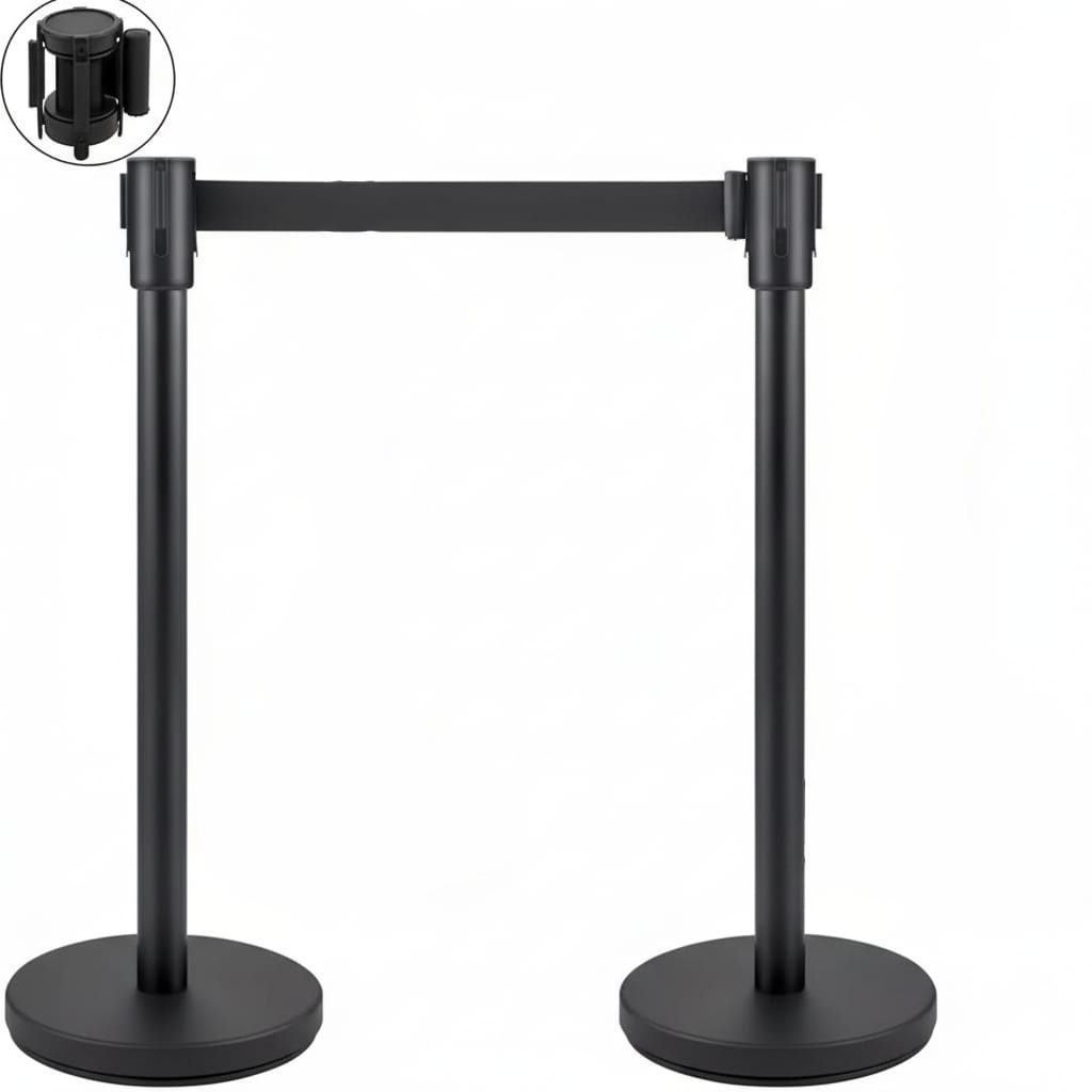 Set 2 Stalpi Delimitare cu Banda Retractabila 2m, Sistem Ghidare Persoane 1