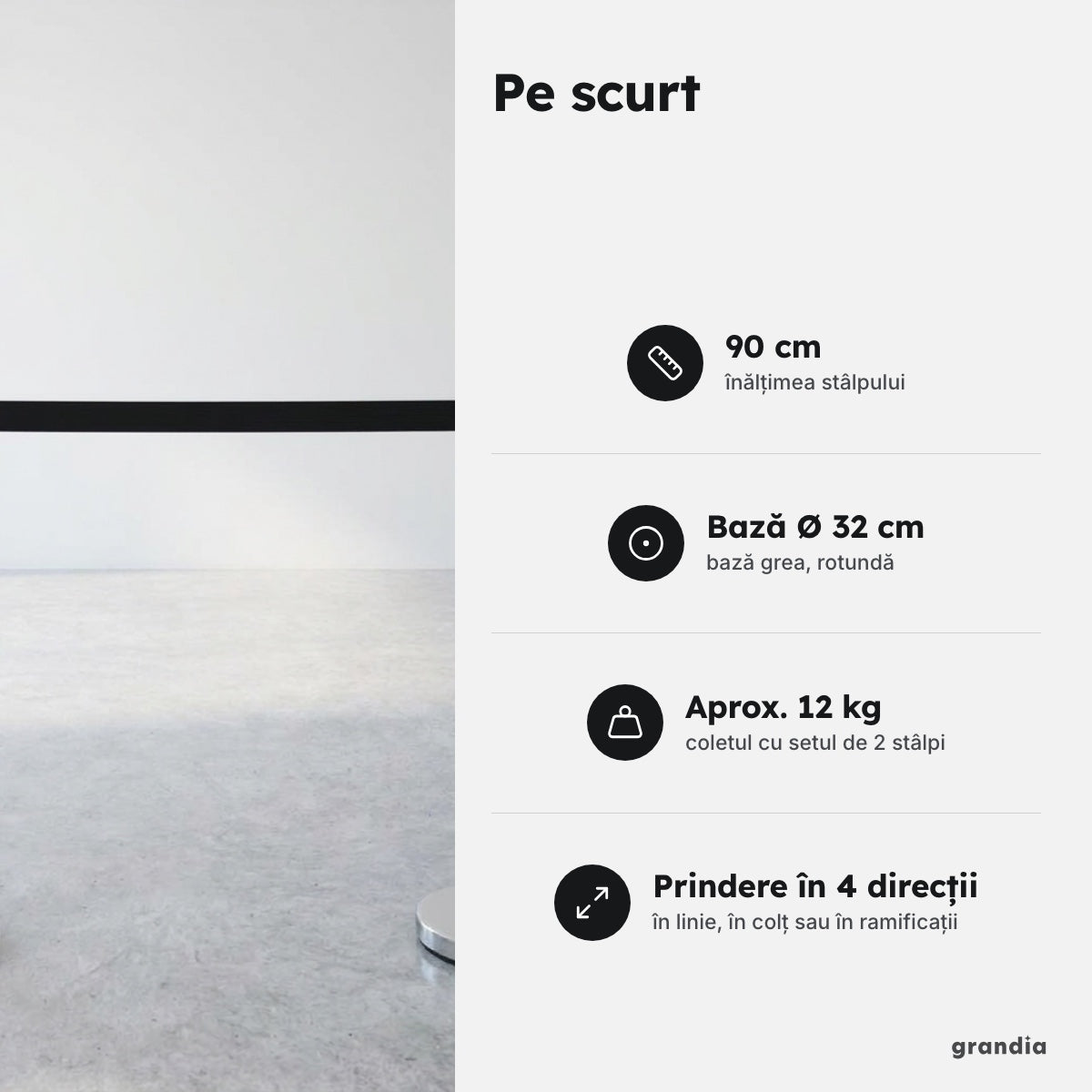 Set 2 stâlpi inox cu bandă retractabilă – Pe scurt