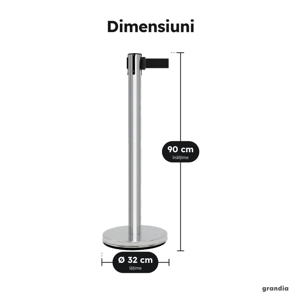 Set 2 stâlpi inox cu bandă retractabilă – Dimensiuni