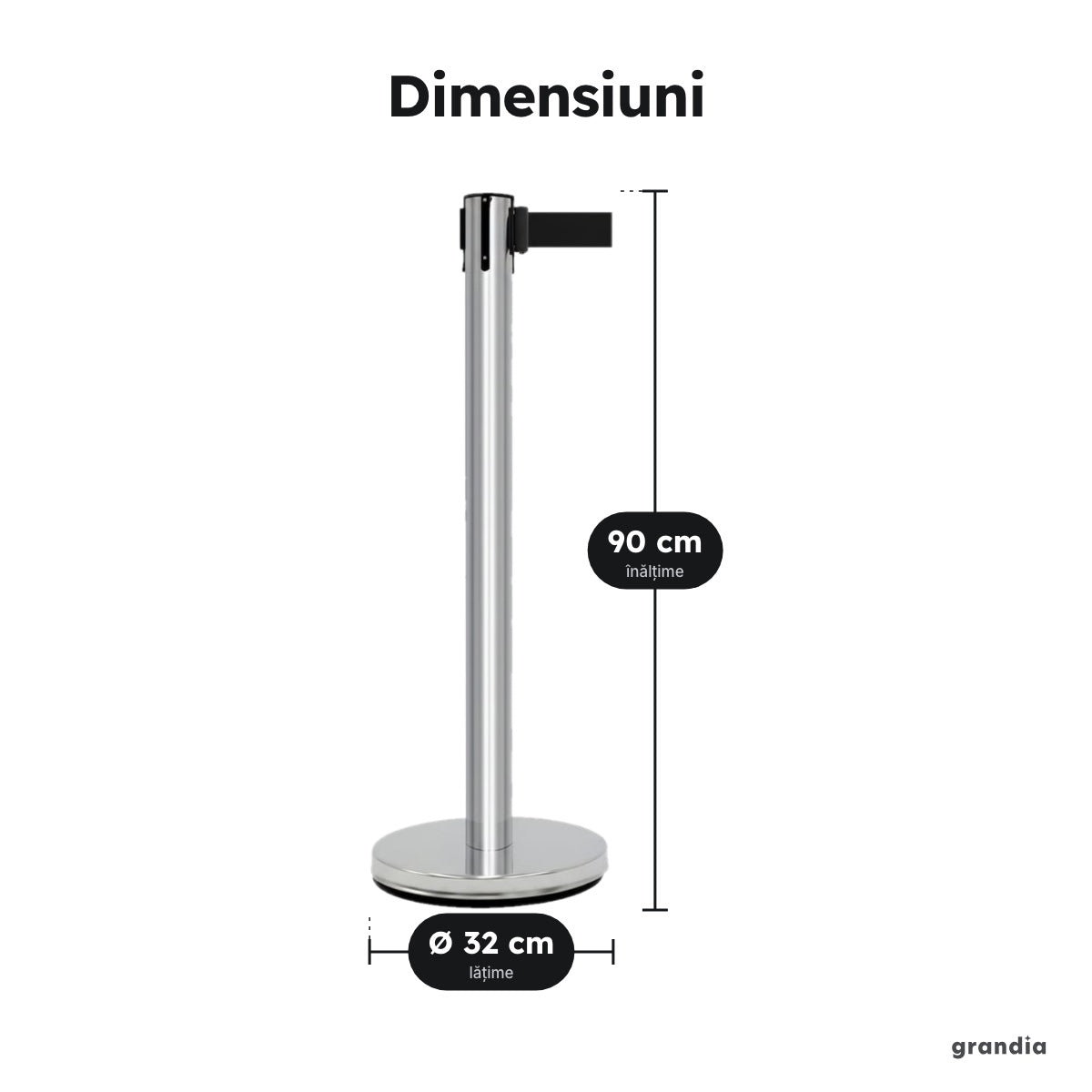 Set 2 stâlpi inox cu bandă retractabilă – Dimensiuni