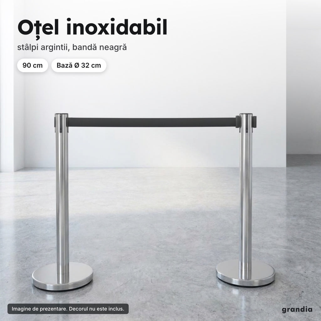 Set 2 stâlpi inox cu bandă retractabilă – Oțel inoxidabil