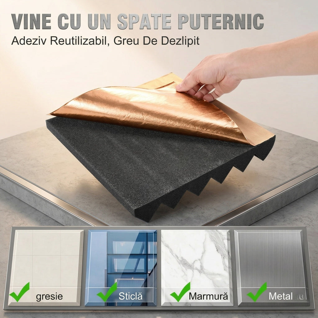 Set 24 Panouri Burete Cofrat – 30x30x5 cm, Autoadezive, Densitate Ridicata 6
