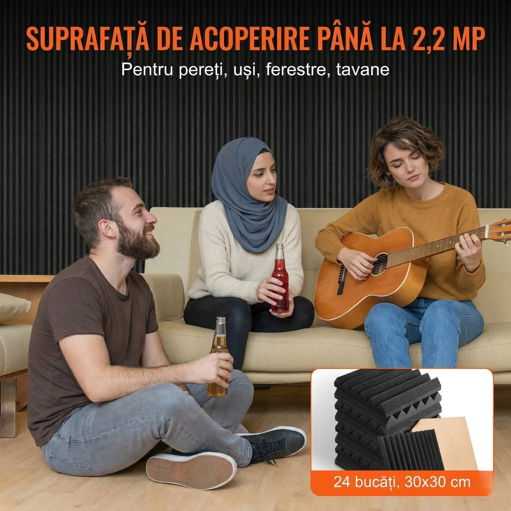 Set 24 Panouri Burete Cofrat – 30x30x5 cm, Autoadezive, Densitate Ridicata 7