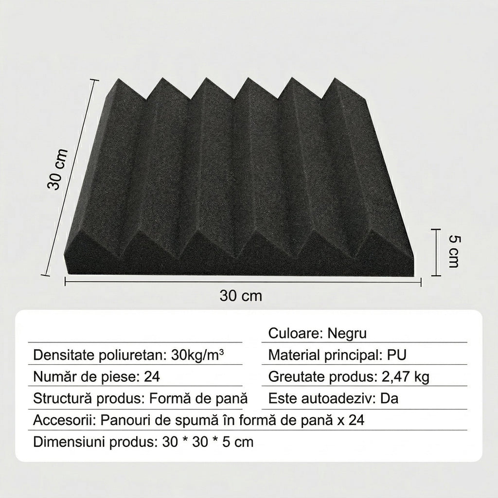 Set 24 Panouri Burete Cofrat – 30x30x5 cm, Autoadezive, Densitate Ridicata 8