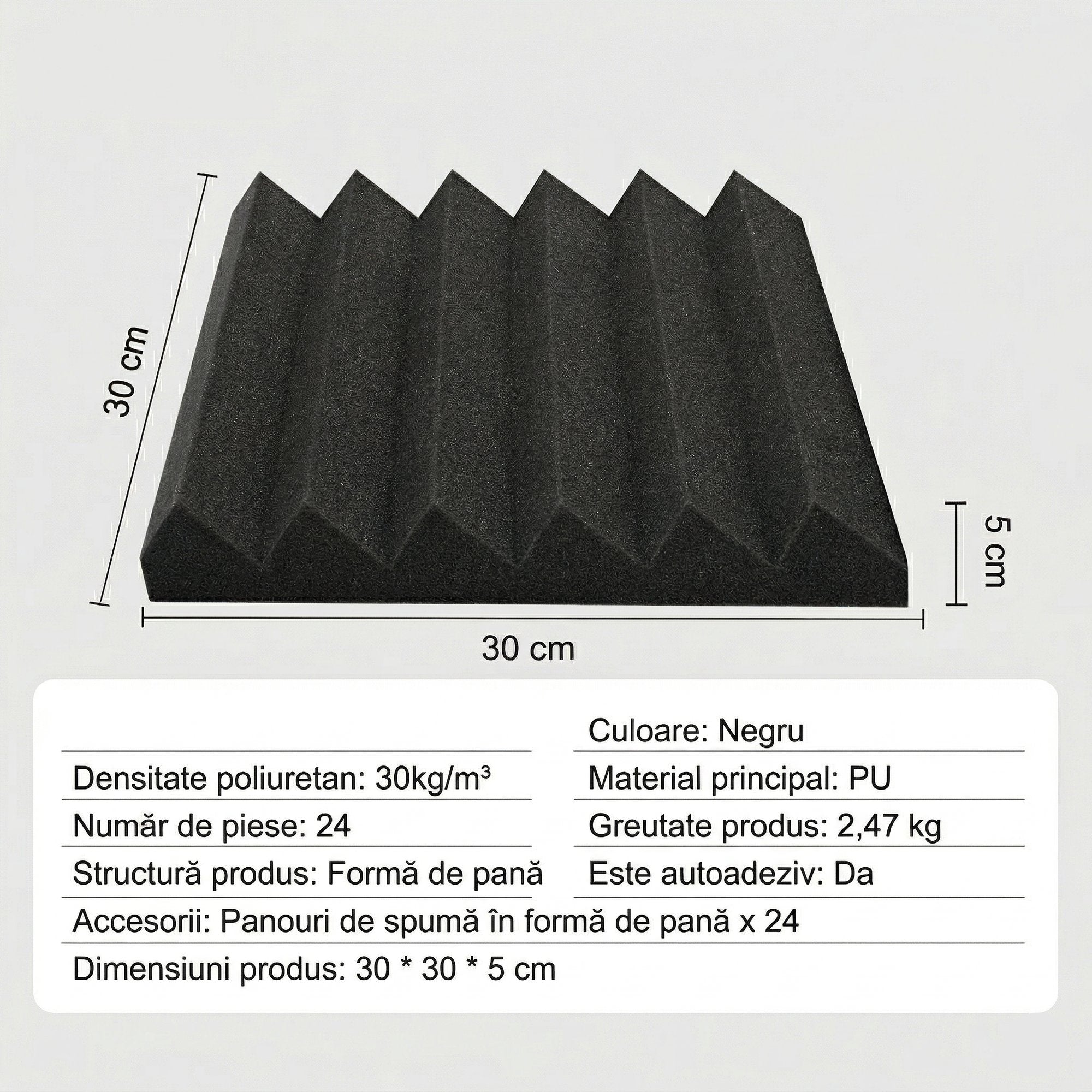 Set 24 Panouri Burete Cofrat – 30x30x5 cm, Autoadezive, Densitate Ridicata 8