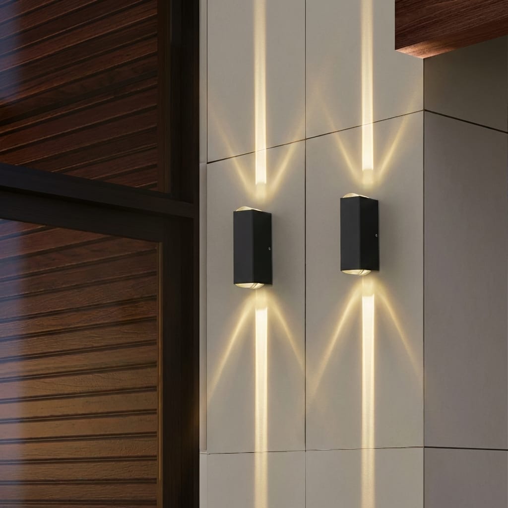 Set 2x aplica LED exterior, 3W neagra, alb cald, pentru perete fatada si terasa 1