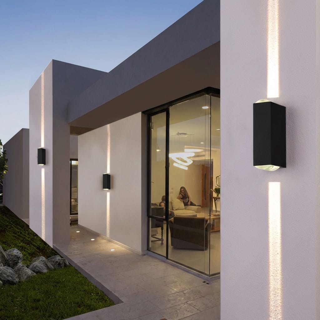 Set 2x aplica LED exterior, 3W neagra, alb cald, pentru perete fatada si terasa 3
