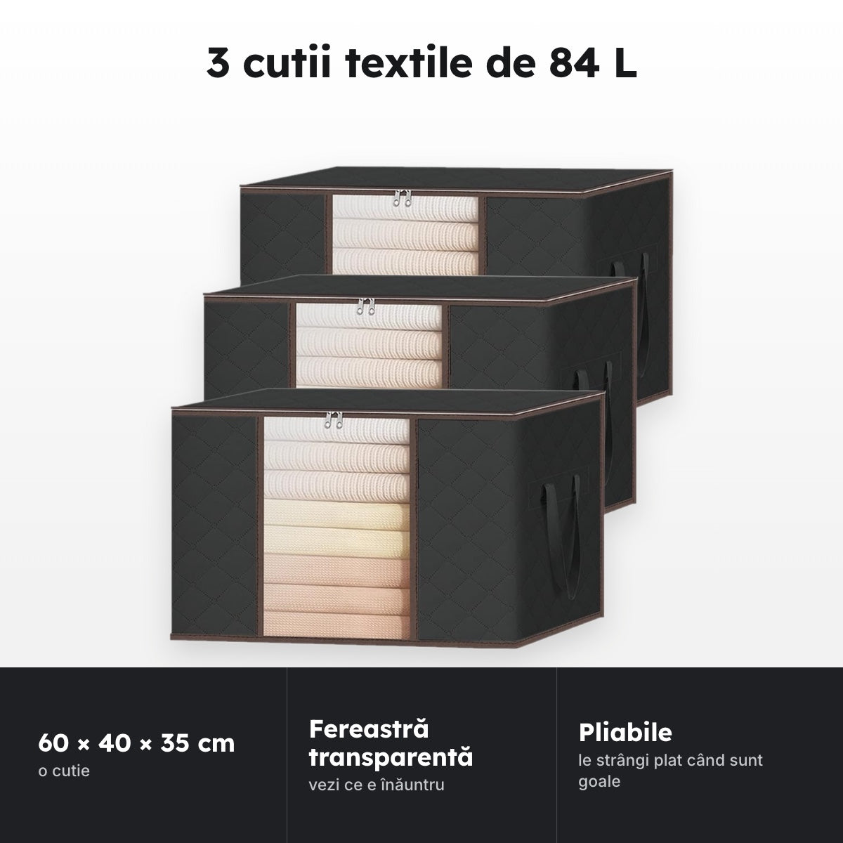 Set 3 cutii textile 84 L – 3 cutii textile de 84 L