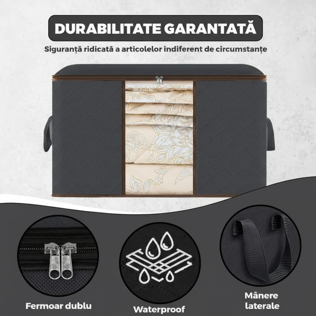 Set 3 Cutii depozitare 84L pliabile cu fereastră transparentă 60x40x35 cm 2